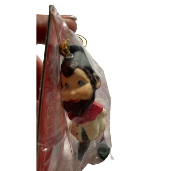 Vintage Silvestri Christmas Elf Ornament Hanging 2.5” Gnome Figure New Old Stock - Picture 2 of 5